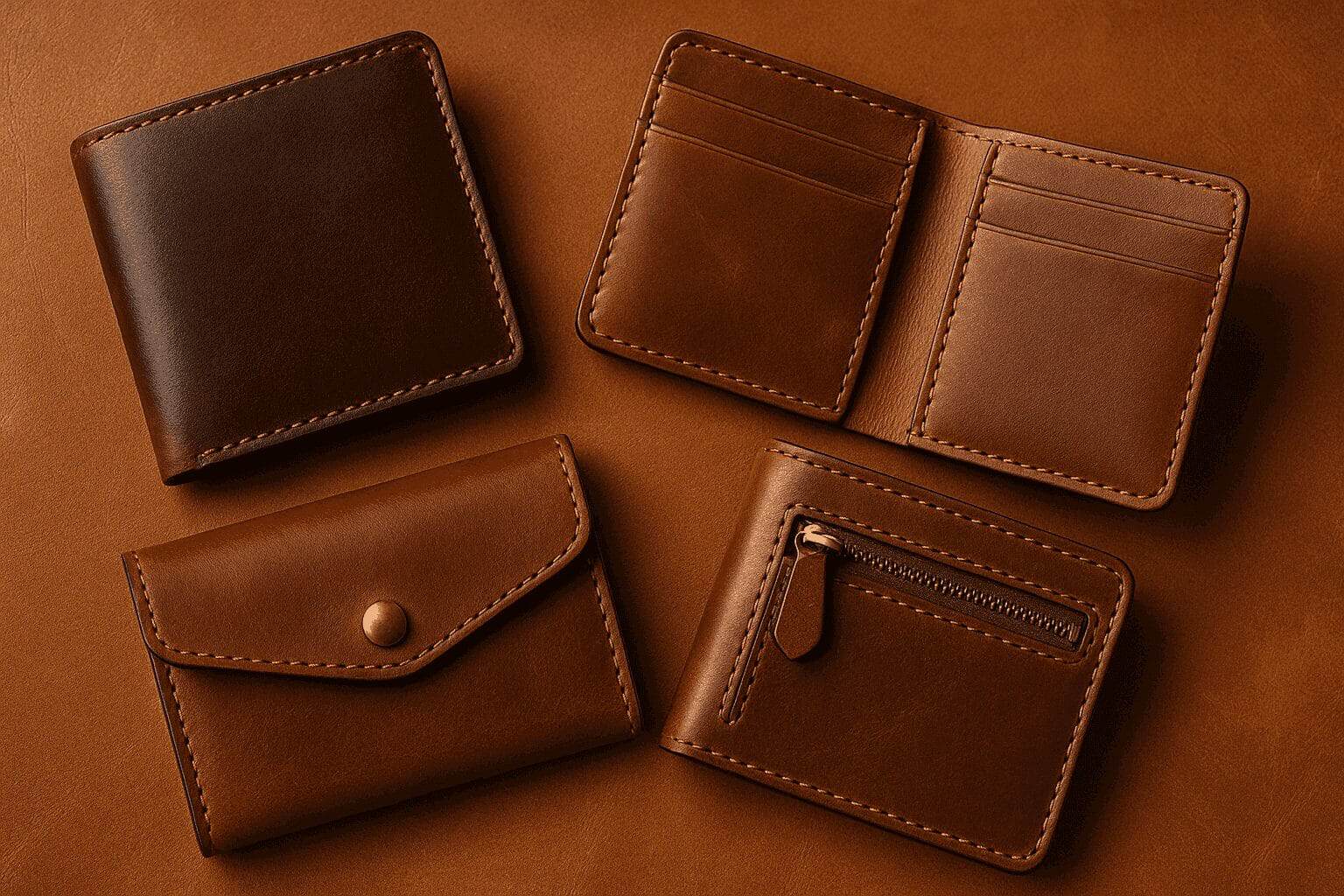 Collection of handcrafted leather wallets from Ridge N Threads Pakistan.